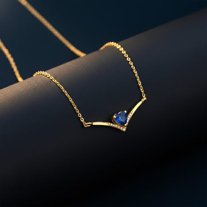 Yellow Gold V-shaped Sapphire Necklace