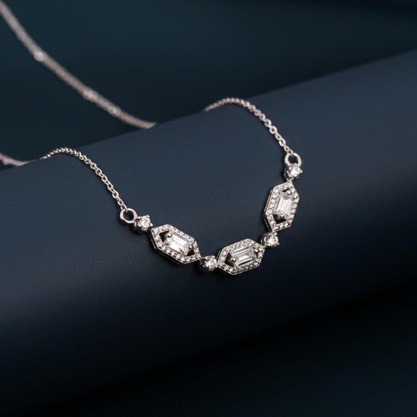 Silver Hexagonal Station Necklace