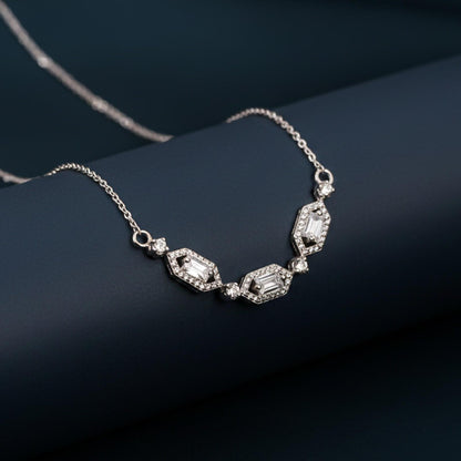 Silver Hexagonal Station Necklace