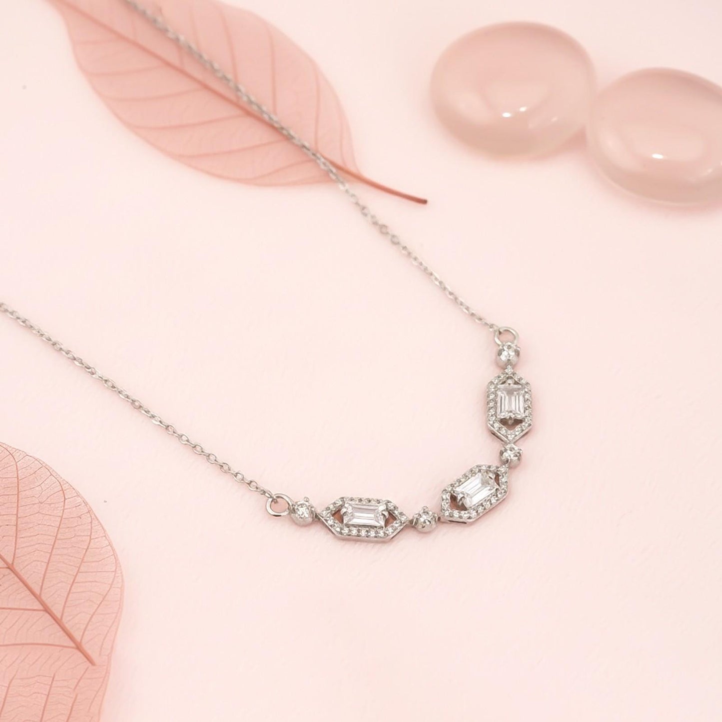 Silver Hexagonal Station Necklace