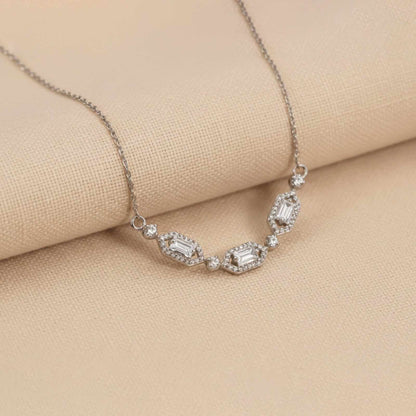 Silver Hexagonal Station Necklace
