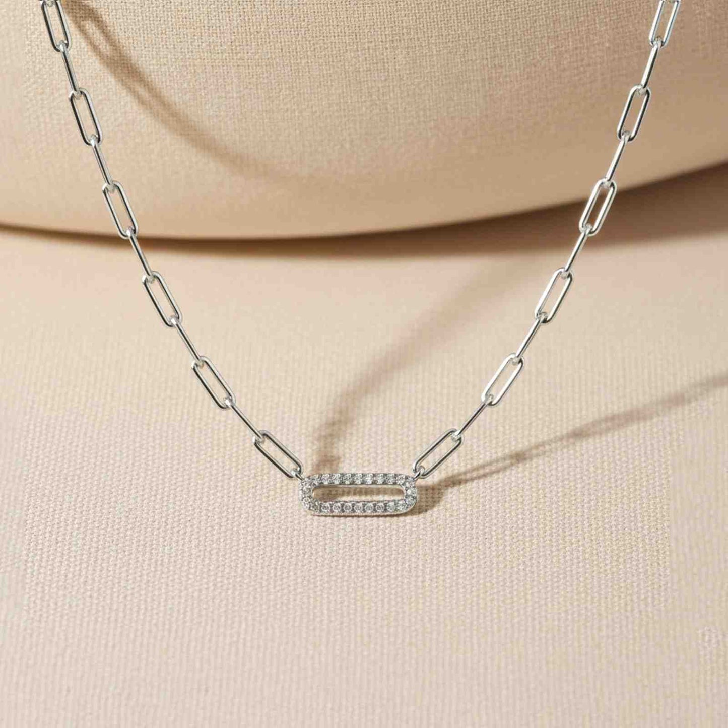 Silver Paperclick Chain Zircon Necklace