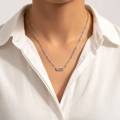 Silver Paperclick Chain Zircon Necklace