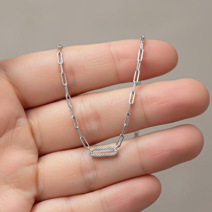 Silver Paperclick Chain Zircon Necklace