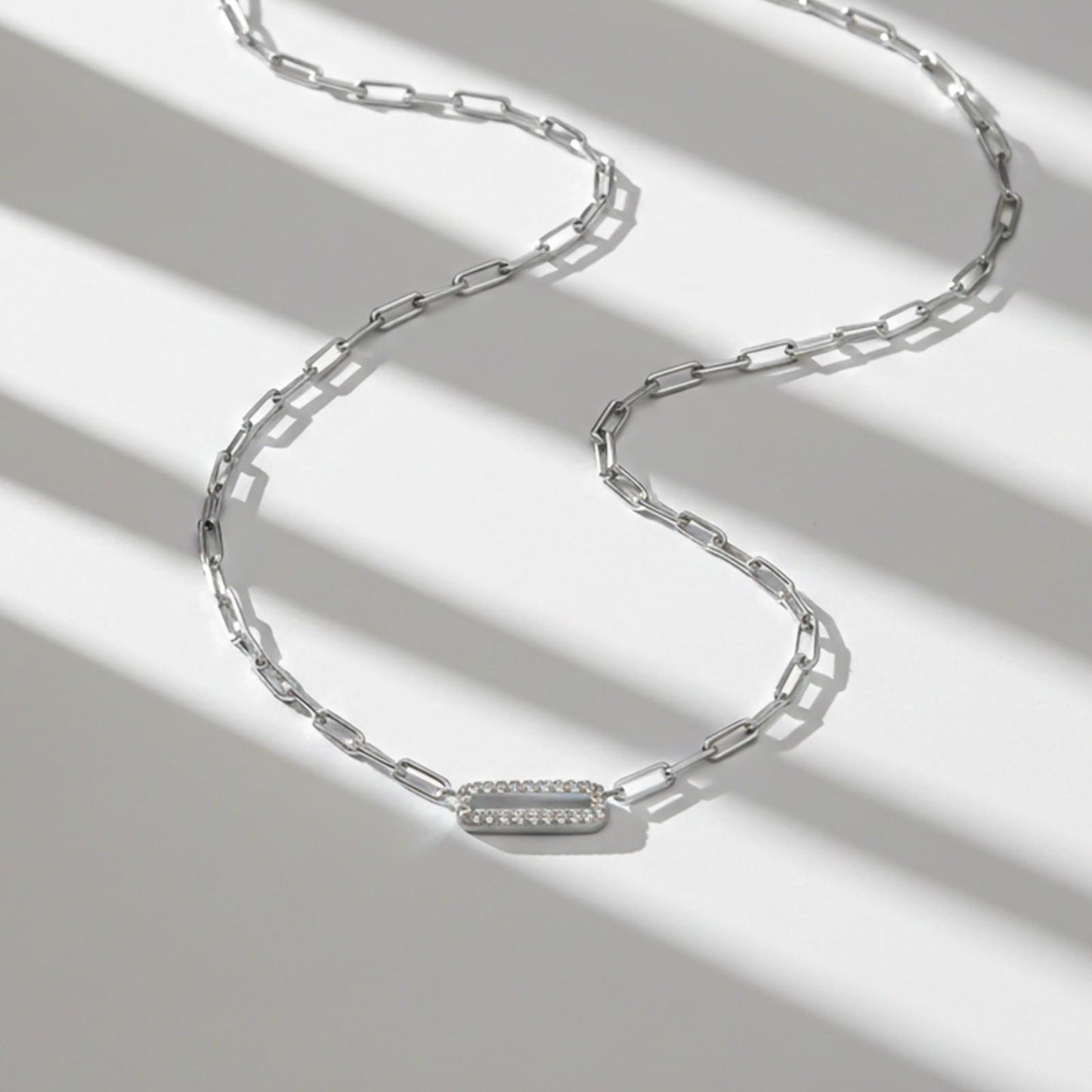 Silver Paperclick Chain Zircon Necklace