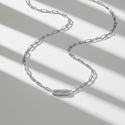 Silver Paperclick Chain Zircon Necklace