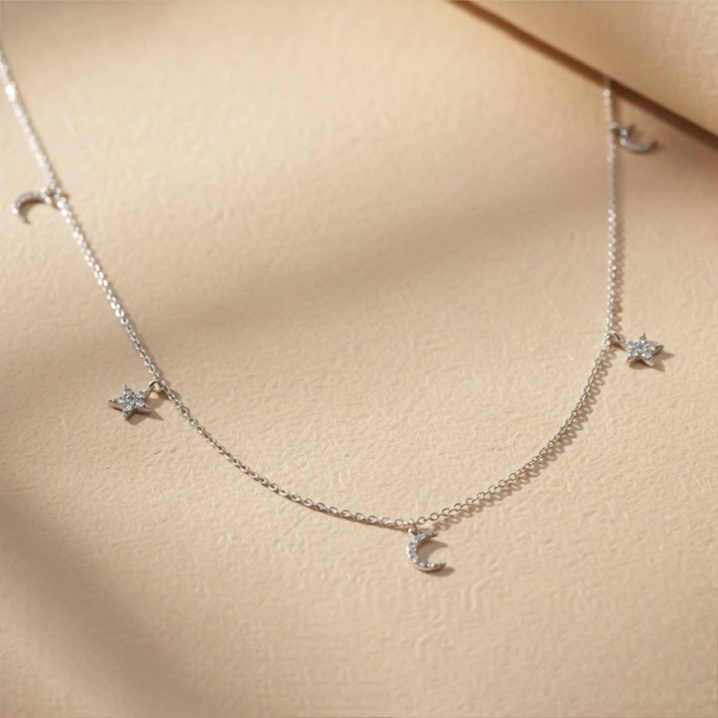 Silver Star and Moon Necklace