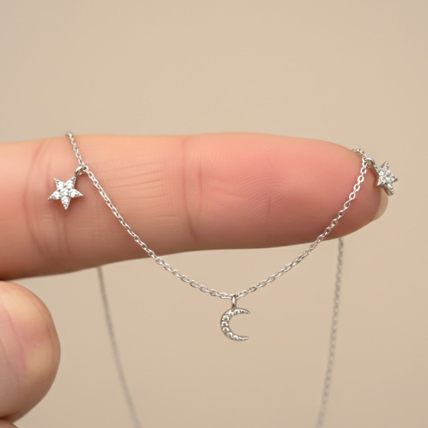 Silver Star and Moon Necklace
