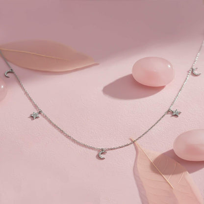 Silver Star and Moon Necklace
