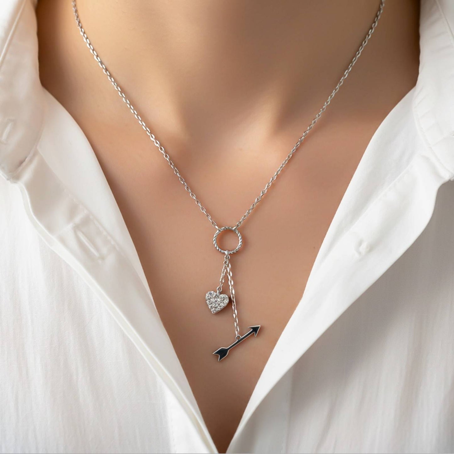 Silver Hit My Heart Arrow Necklace