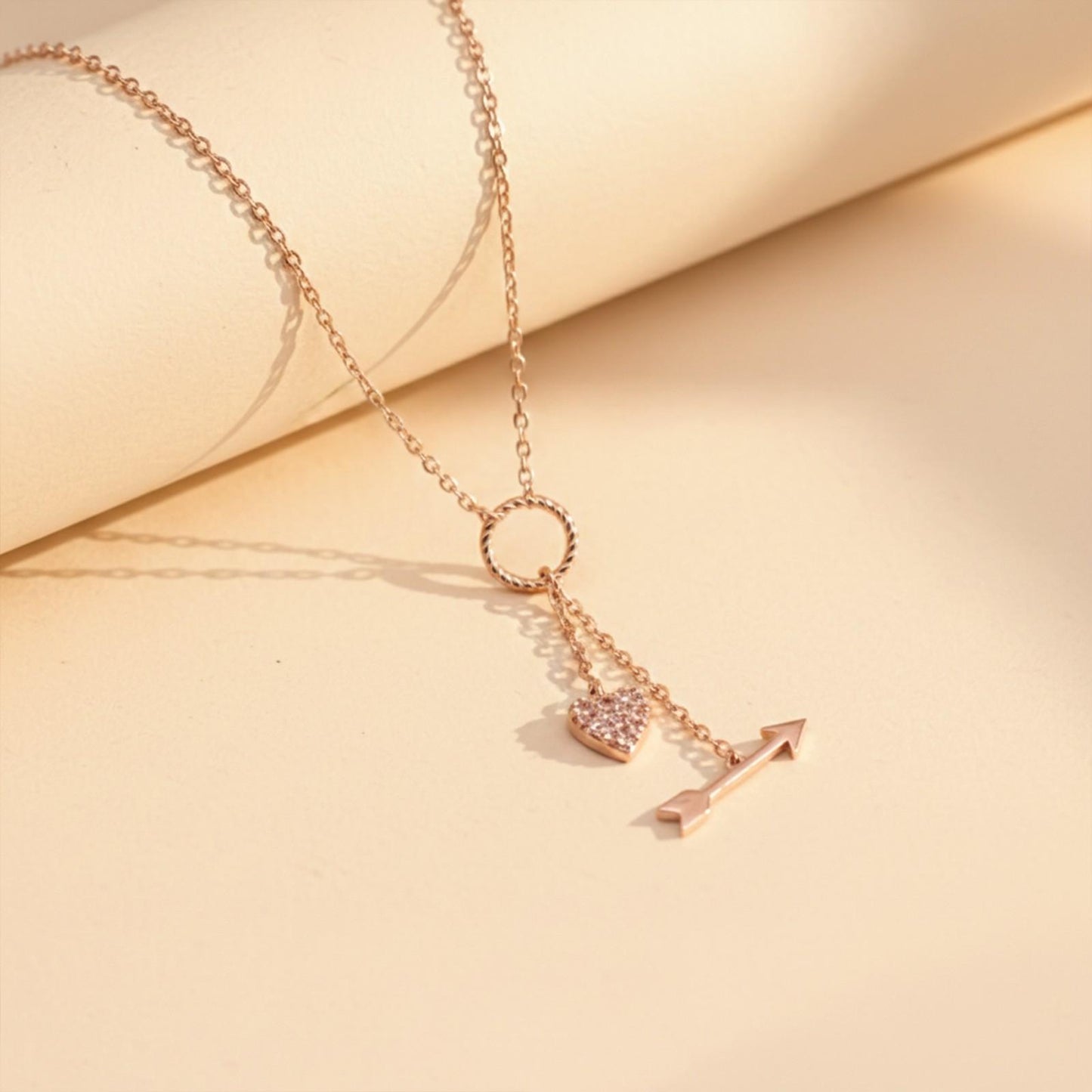 Rose Gold Hit My Heart Arrow Necklace