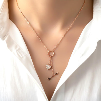 Rose Gold Hit My Heart Arrow Necklace