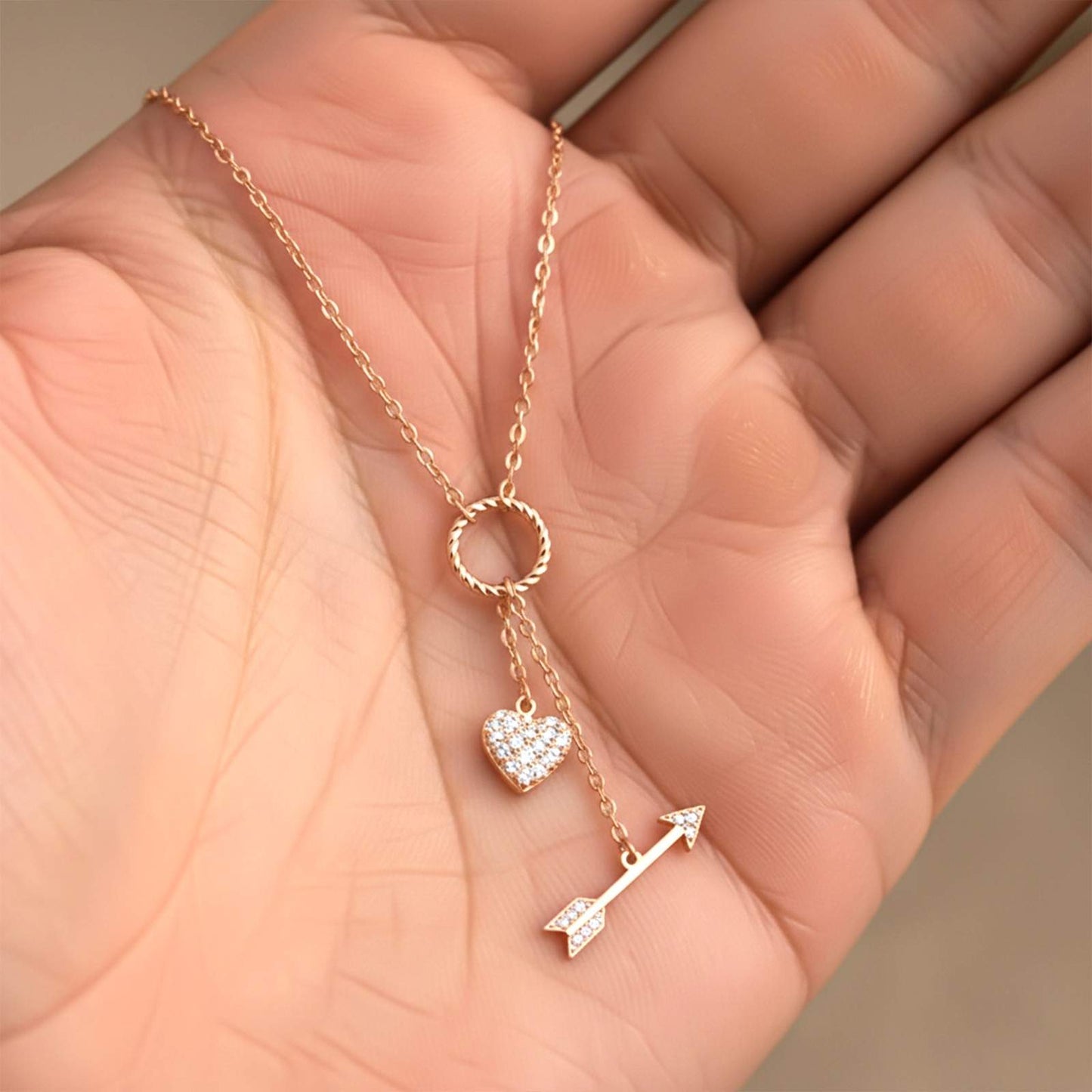 Rose Gold Hit My Heart Arrow Necklace