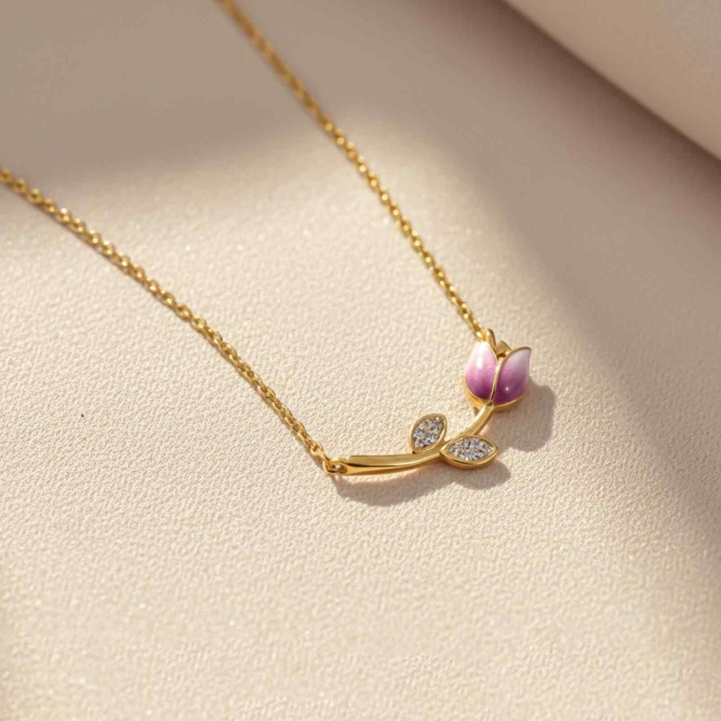 Golden Pink Vine Flower Necklace