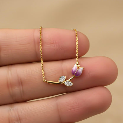 Golden Pink Vine Flower Necklace