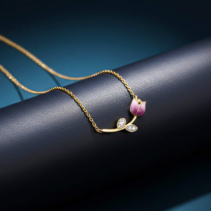 Golden Pink Vine Flower Necklace
