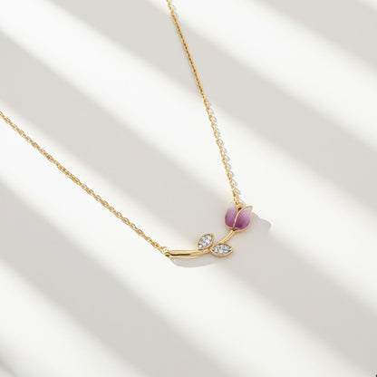 Golden Pink Vine Flower Necklace