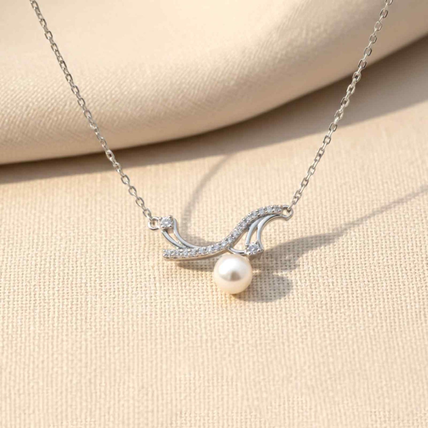 Silver Wave Pearl Necklace