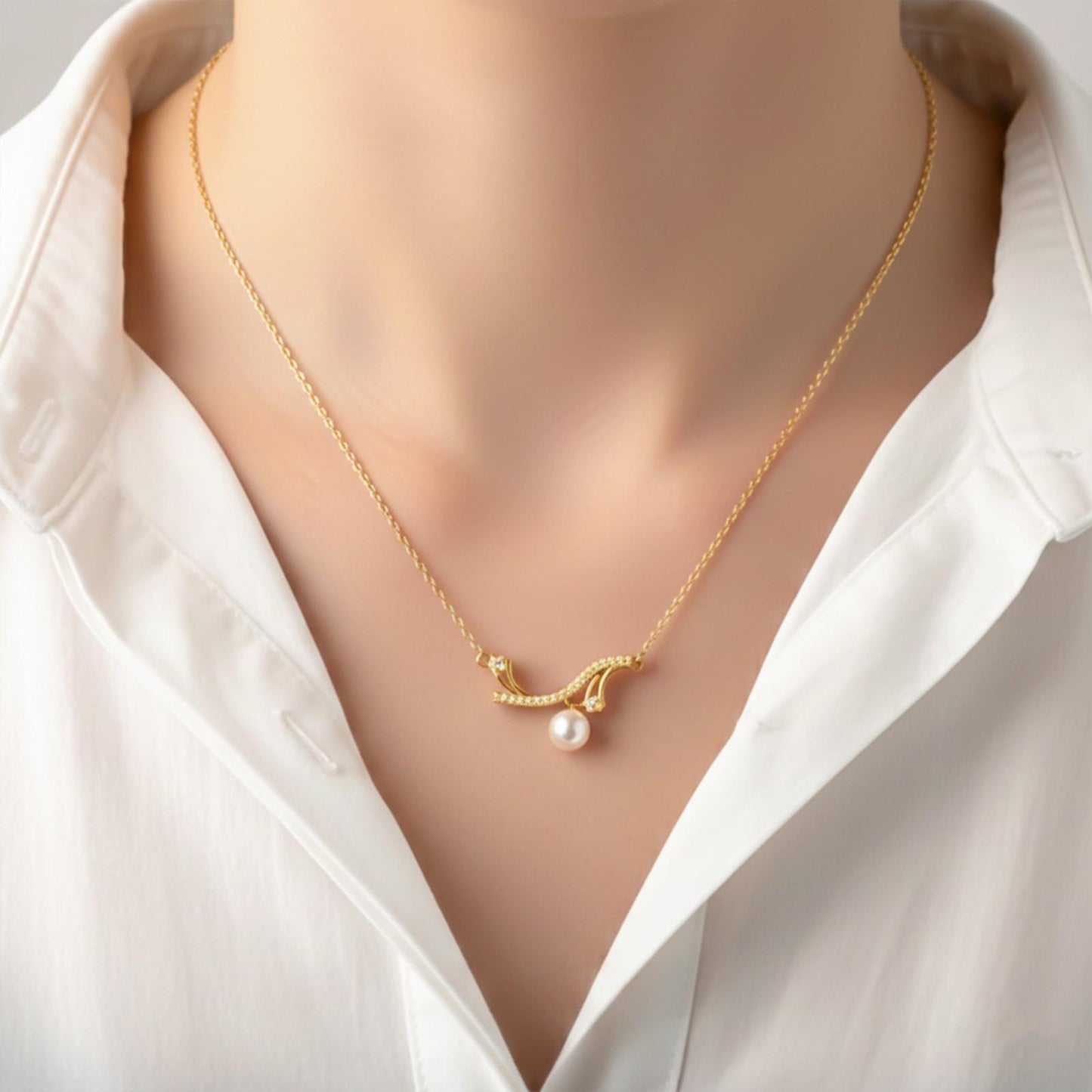 Golden Wave Pearl Necklace