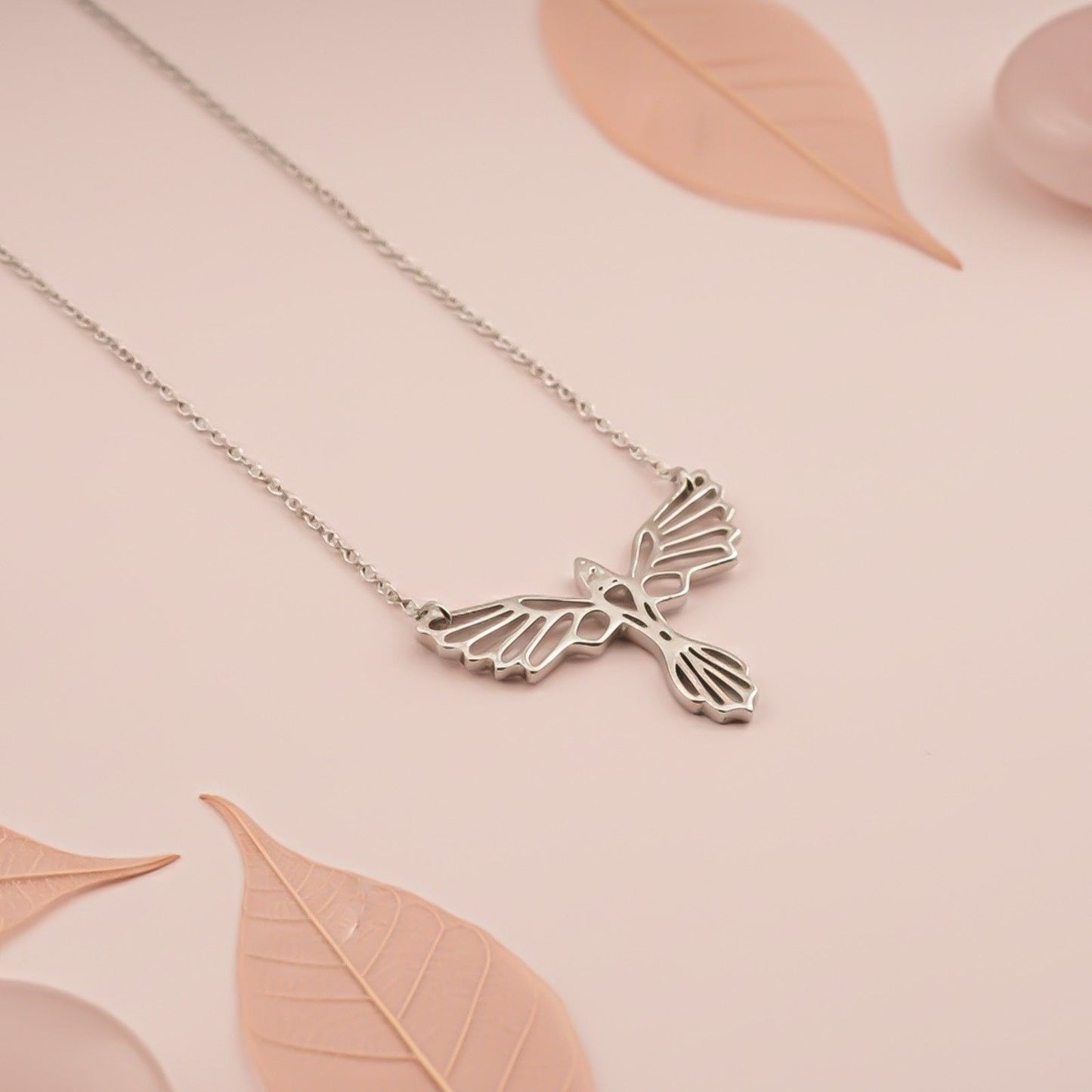 Silver Flying Bird Cutwork Pendant Necklace