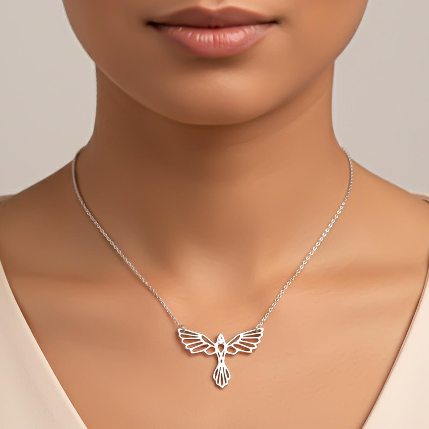 Silver Flying Bird Cutwork Pendant Necklace