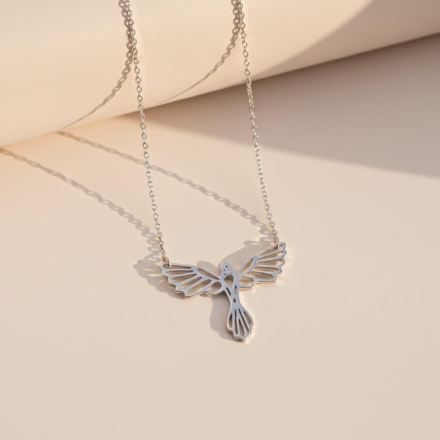 Silver Flying Bird Cutwork Pendant Necklace