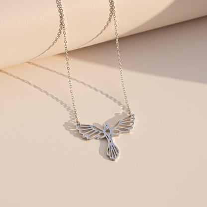 Silver Flying Bird Cutwork Pendant Necklace