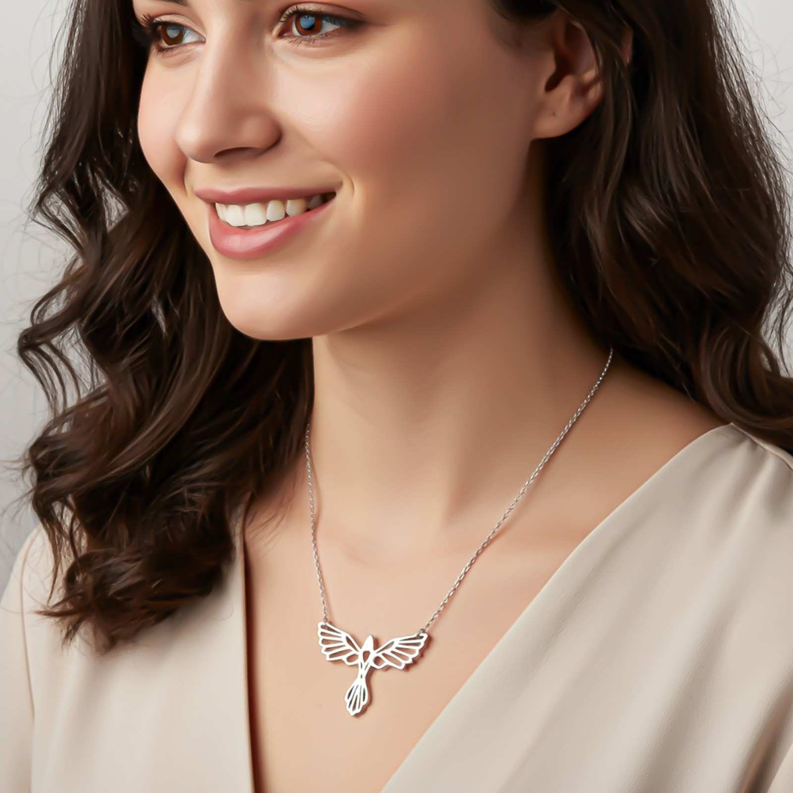 Silver Flying Bird Cutwork Pendant Necklace