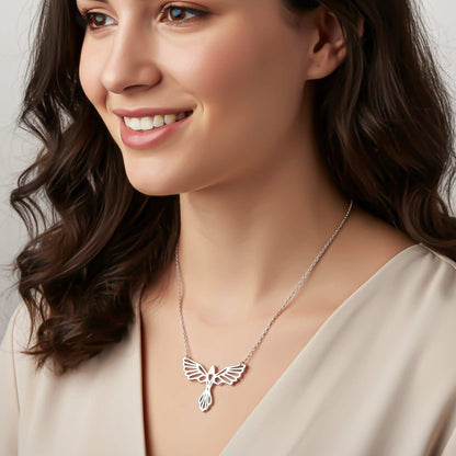 Silver Flying Bird Cutwork Pendant Necklace