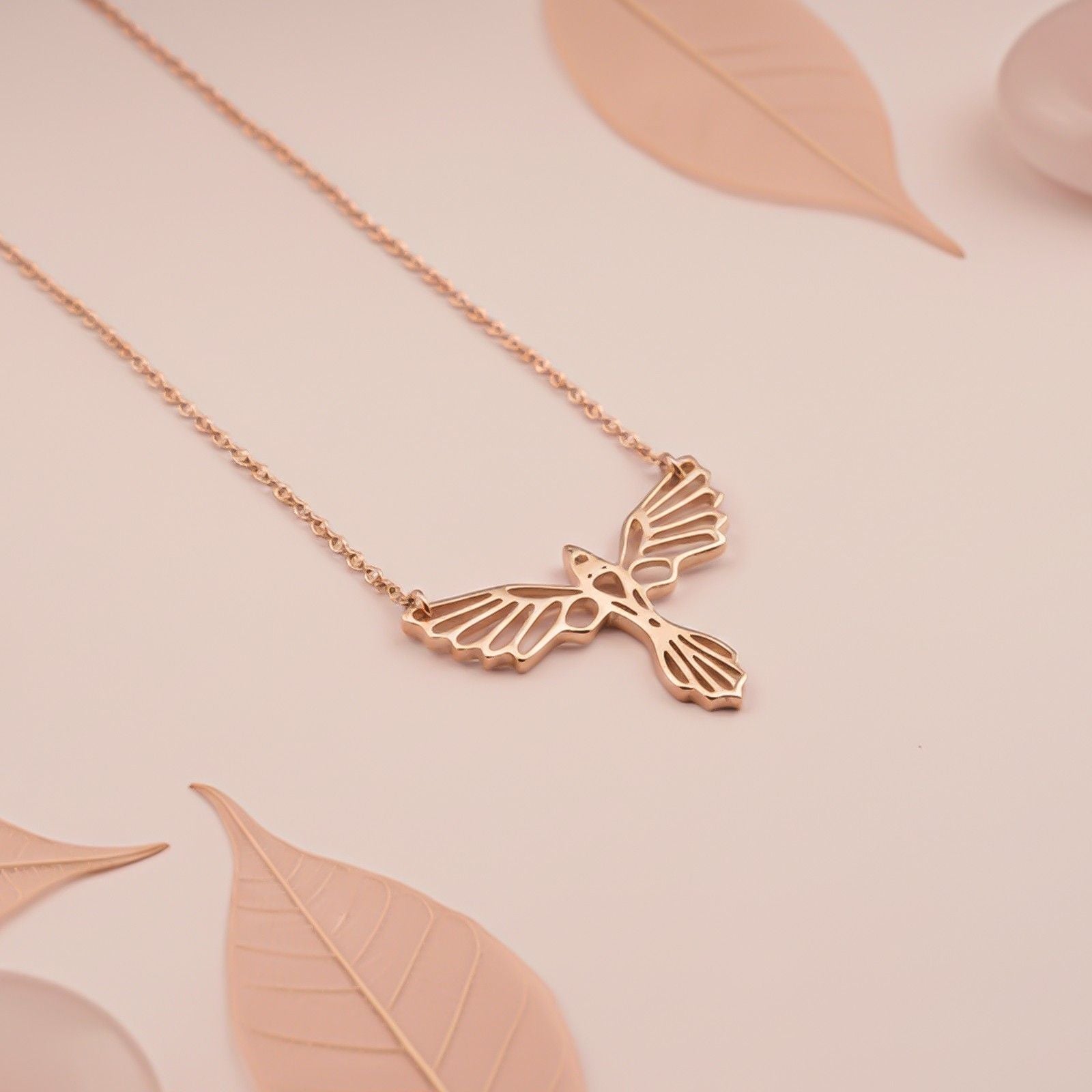 Silver Flying Bird Cutwork Pendant Necklace