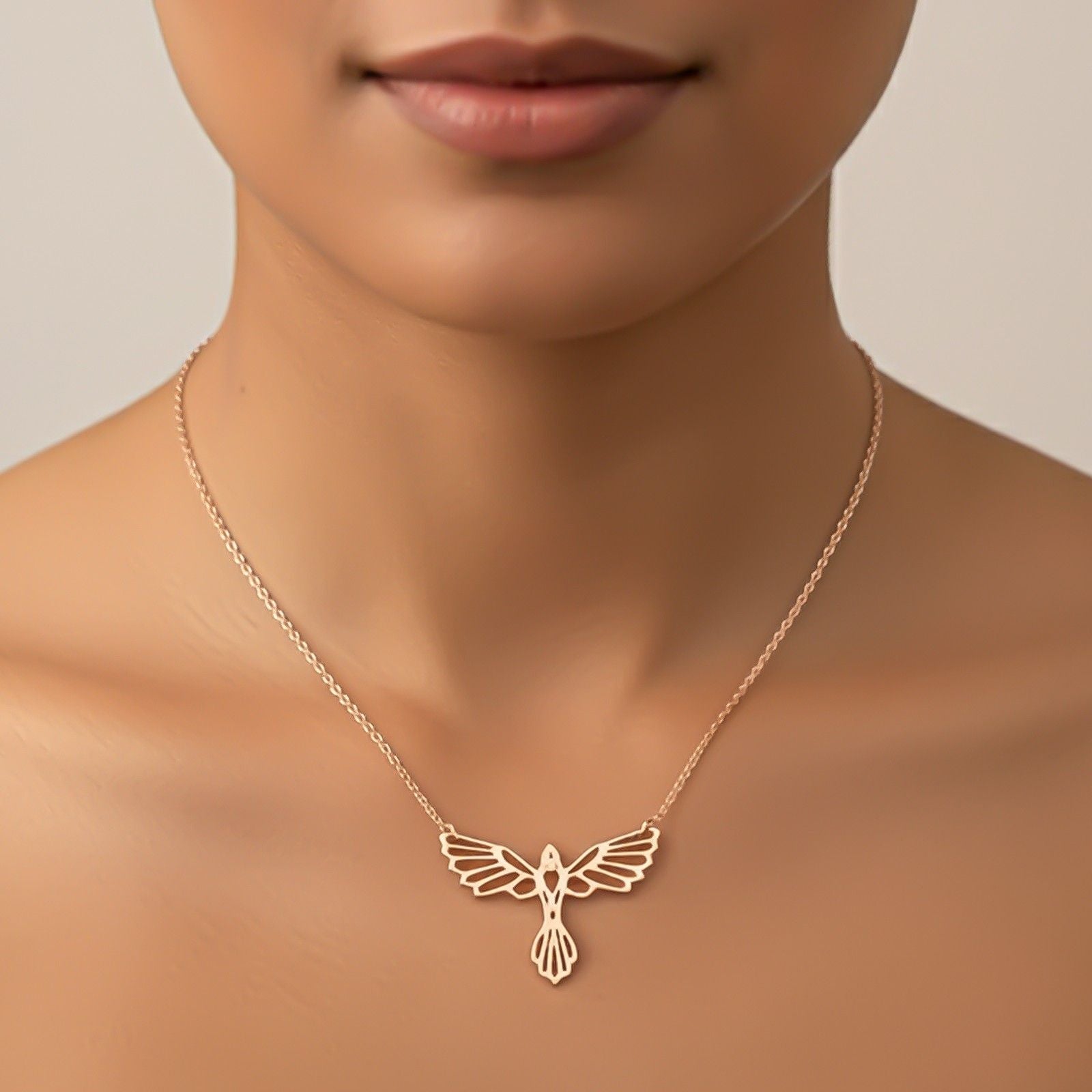 Silver Flying Bird Cutwork Pendant Necklace
