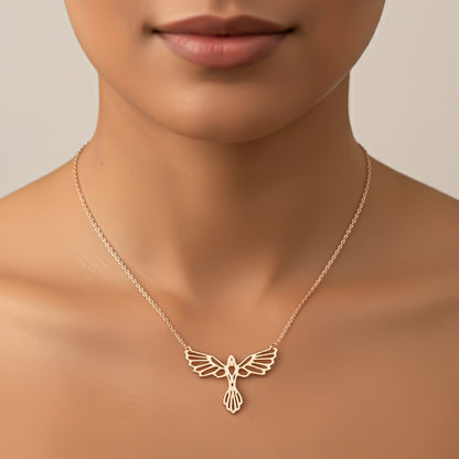Silver Flying Bird Cutwork Pendant Necklace