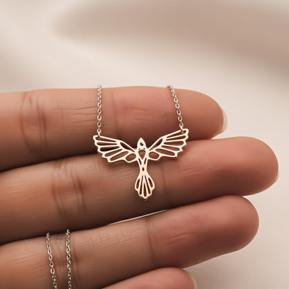 Silver Flying Bird Cutwork Pendant Necklace