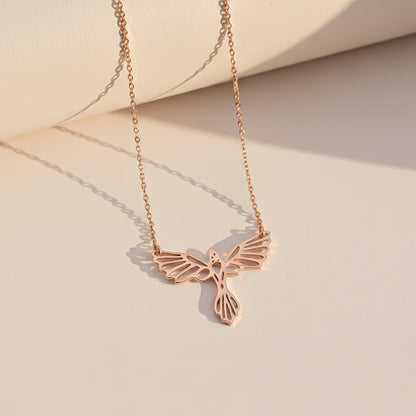 Silver Flying Bird Cutwork Pendant Necklace