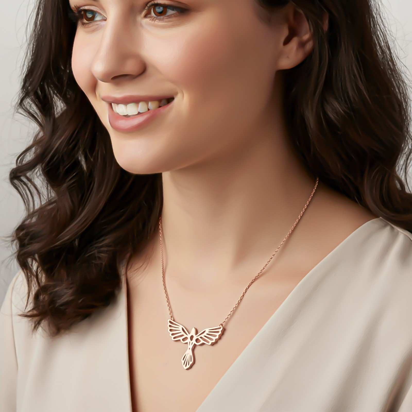 Silver Flying Bird Cutwork Pendant Necklace