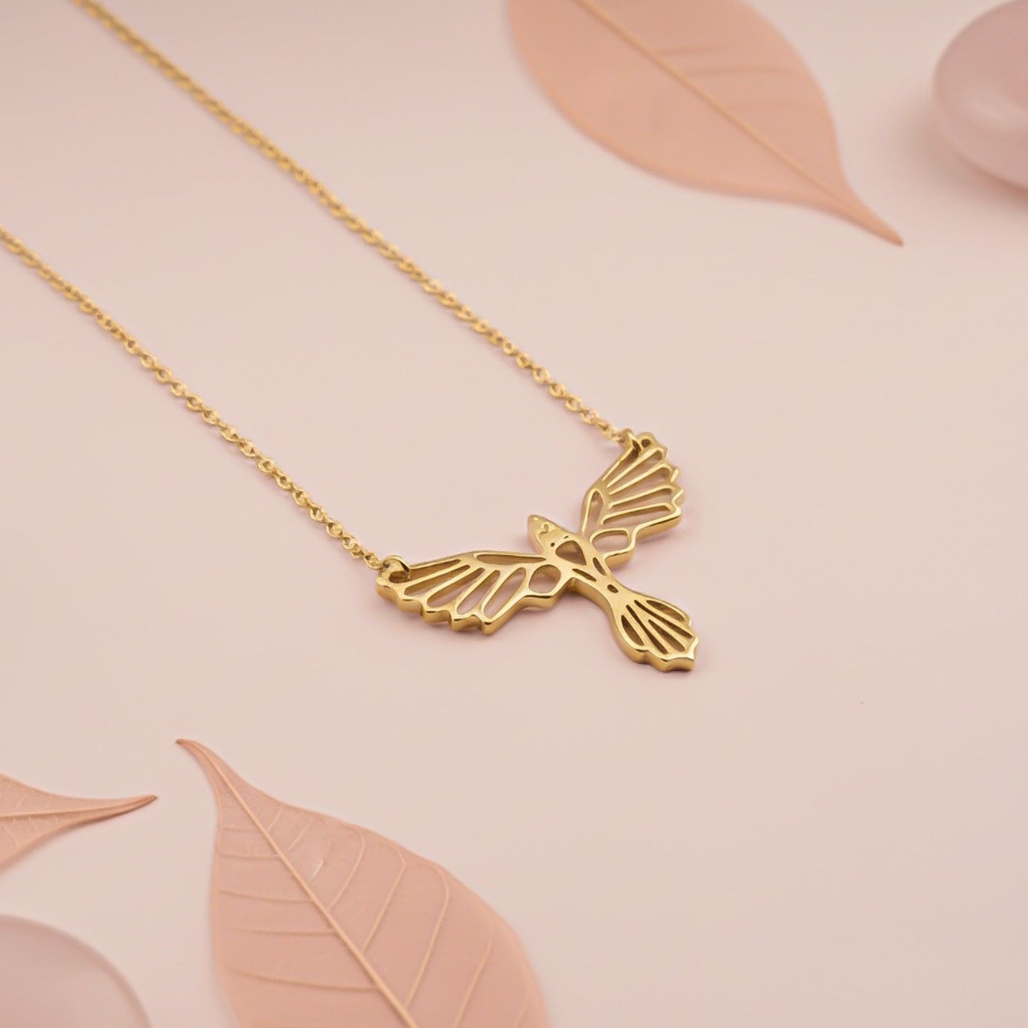 Silver Flying Bird Cutwork Pendant Necklace