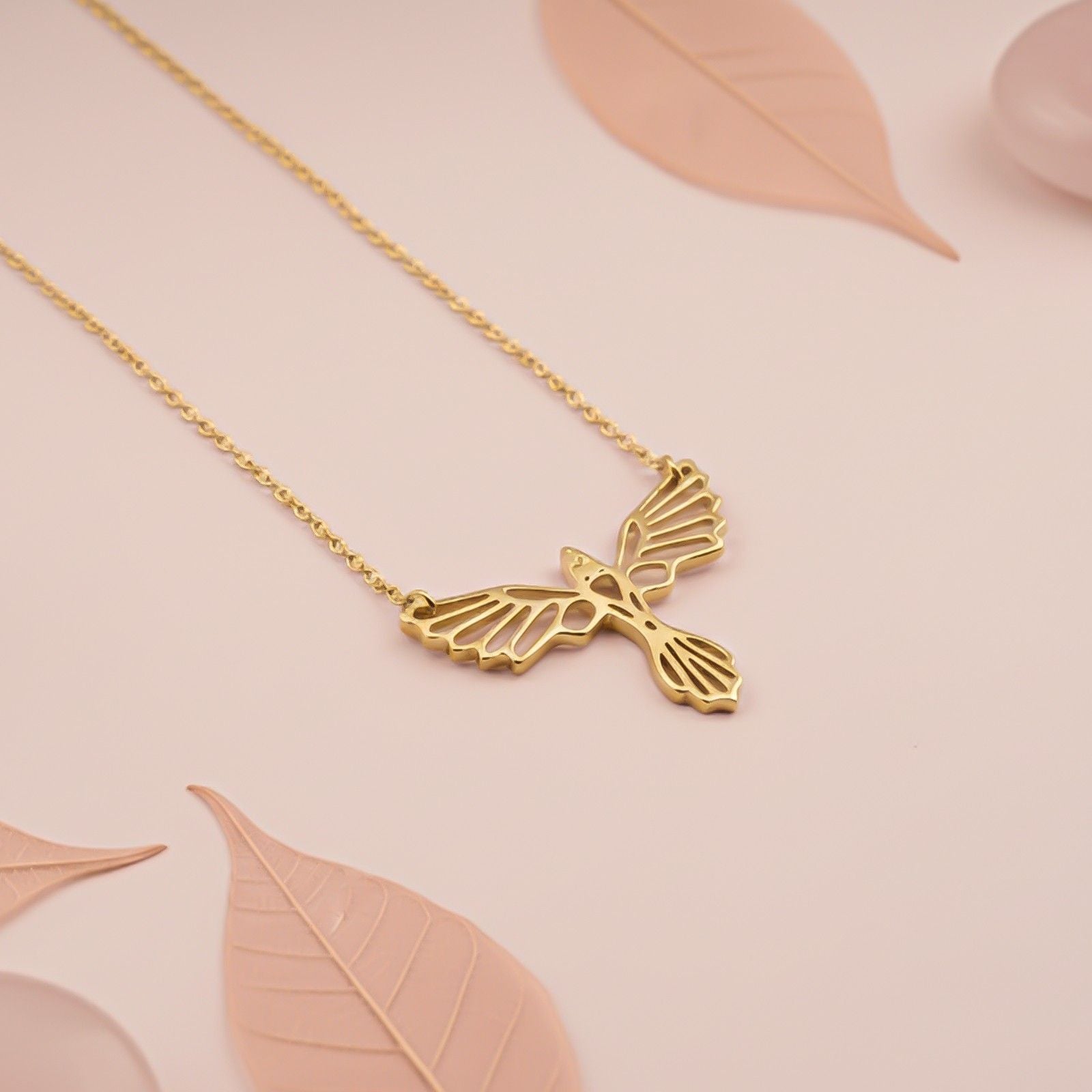 Silver Flying Bird Cutwork Pendant Necklace
