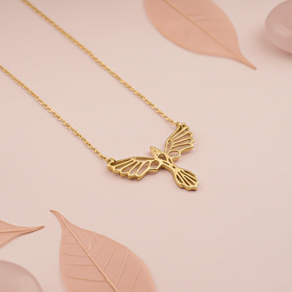 Silver Flying Bird Cutwork Pendant Necklace