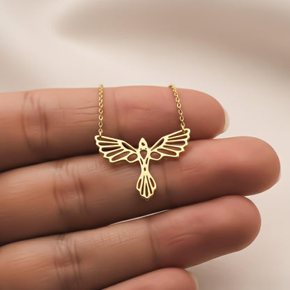 Silver Flying Bird Cutwork Pendant Necklace