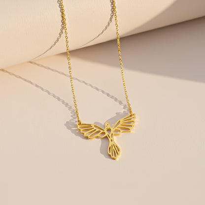 Silver Flying Bird Cutwork Pendant Necklace