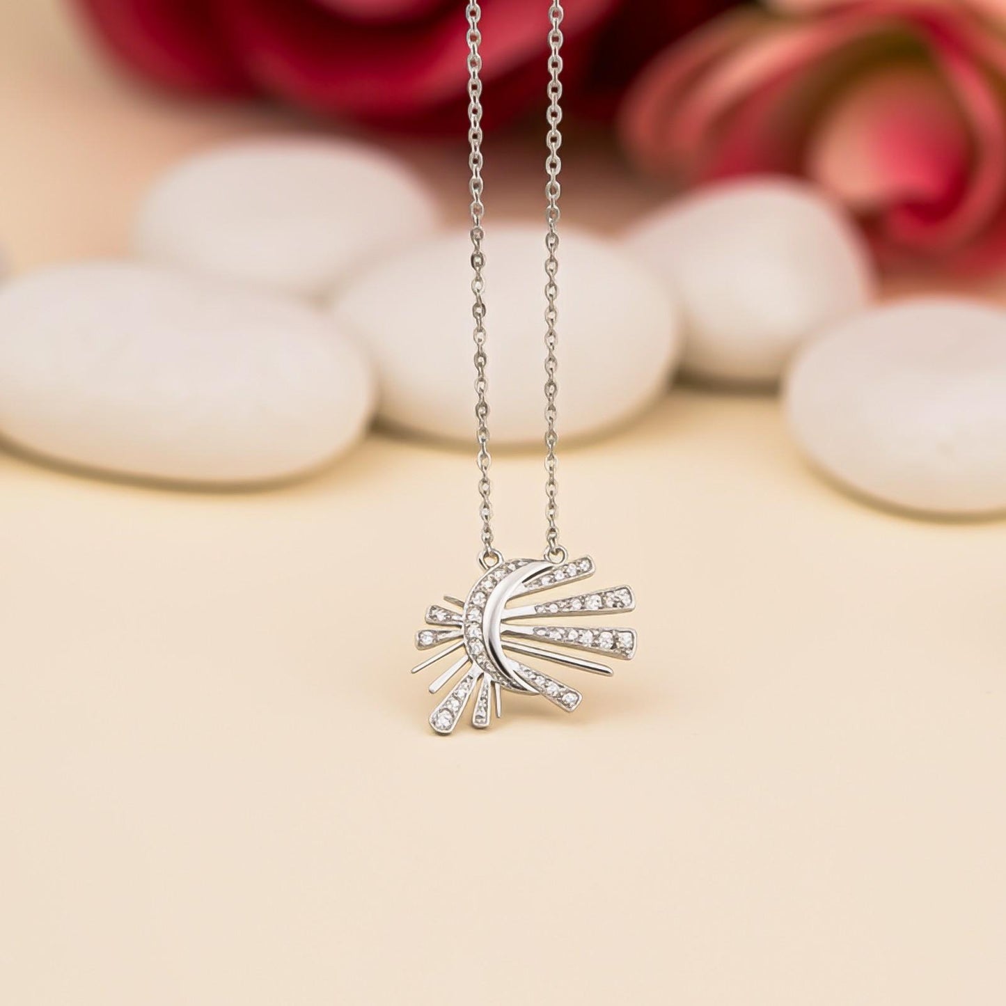 Silver Celestial Sunburst Pendant Necklace