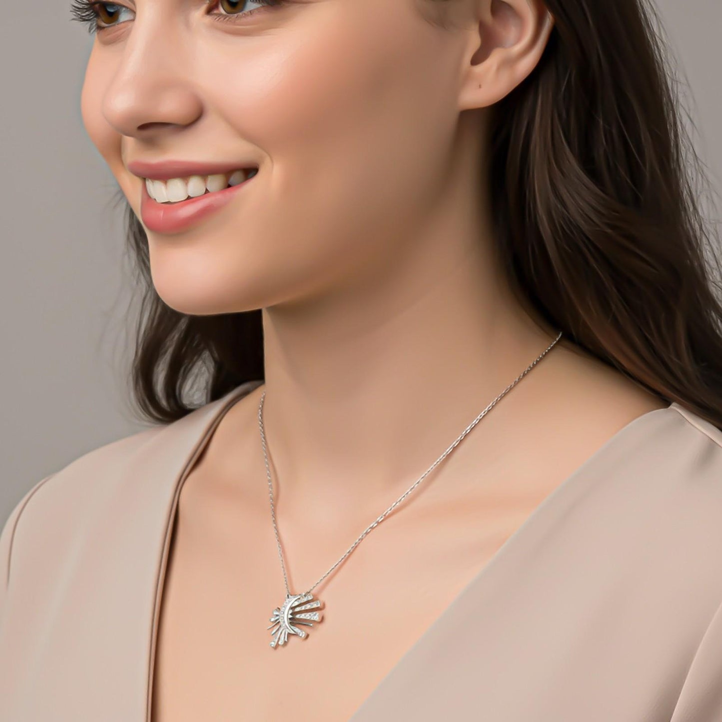 Silver Celestial Sunburst Pendant Necklace