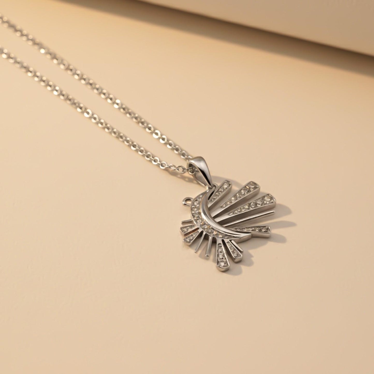 Silver Celestial Sunburst Pendant Necklace
