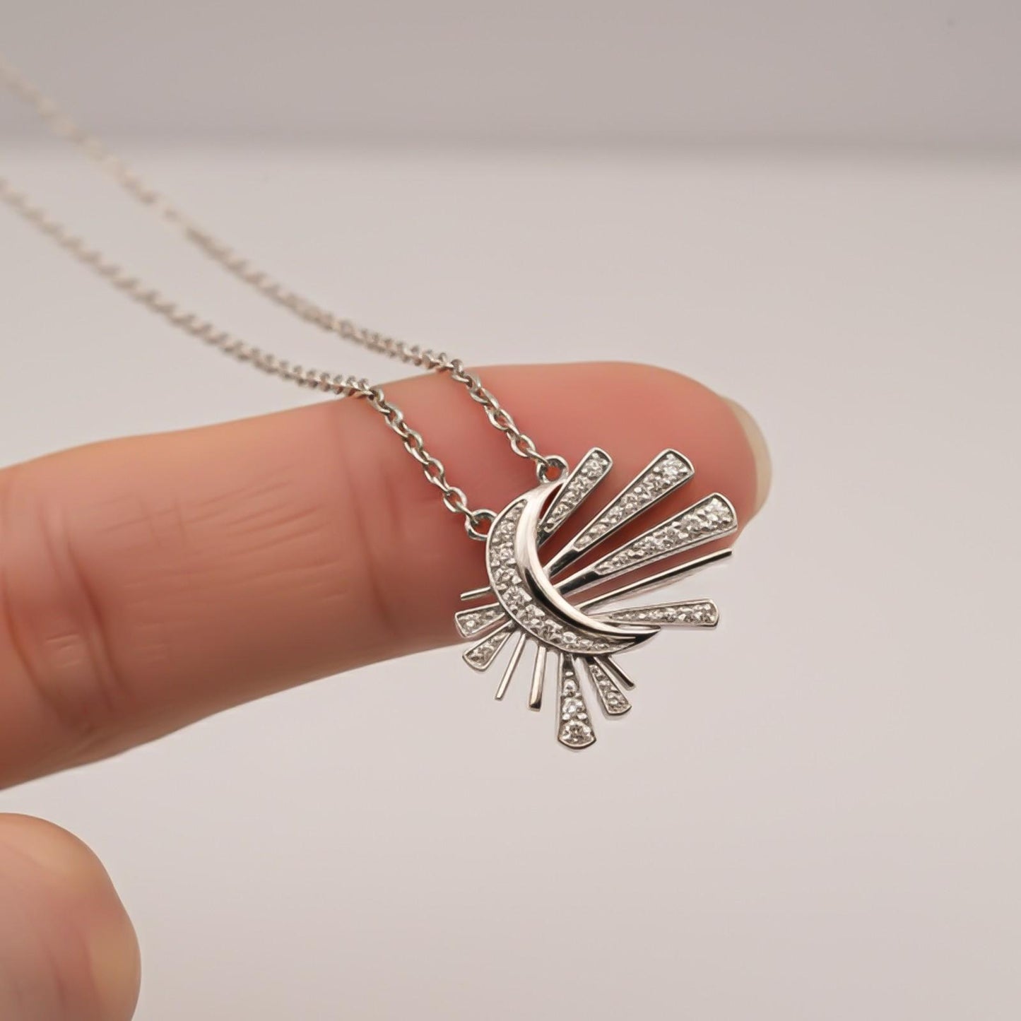 Silver Celestial Sunburst Pendant Necklace