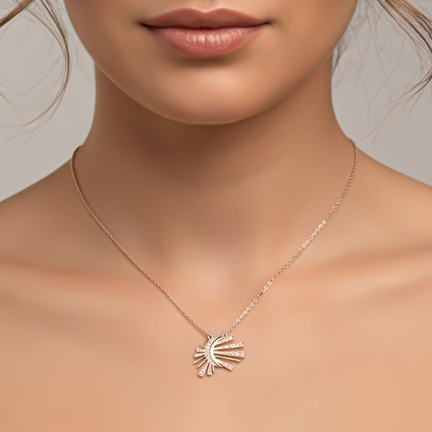 Silver Celestial Sunburst Pendant Necklace