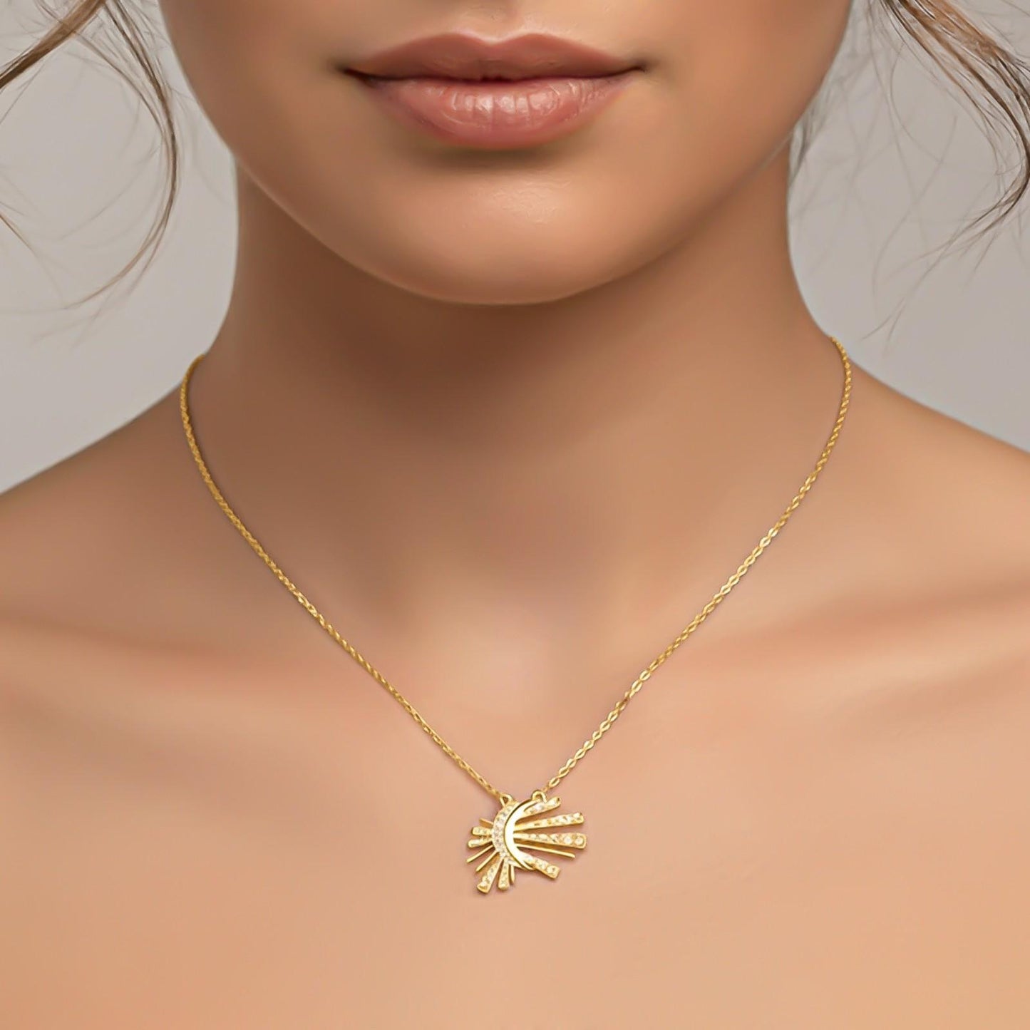Silver Celestial Sunburst Pendant Necklace