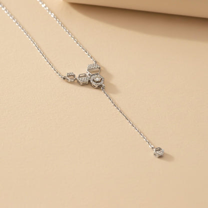 Silver Geometric Honeycomb Drop Necklace