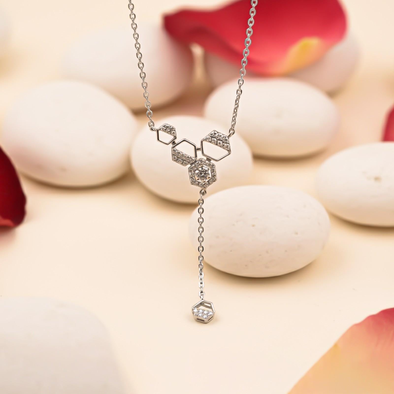 Silver Geometric Honeycomb Drop Necklace