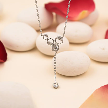 Silver Geometric Honeycomb Drop Necklace