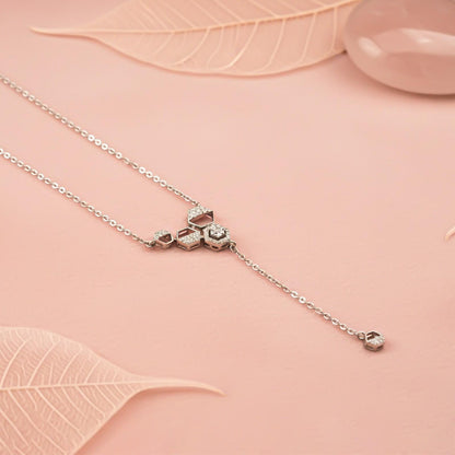 Silver Geometric Honeycomb Drop Necklace